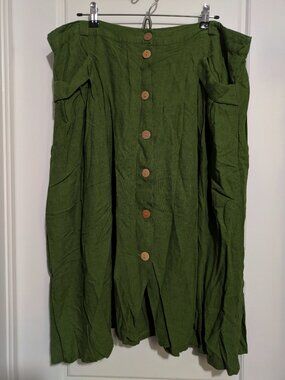 Modcloth Midi Moss Green Plus Sized Button Down Skirt (US 24)